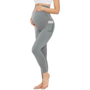YOLIX Maternity Leggings Over The Belly with Pockets Light Grey - M